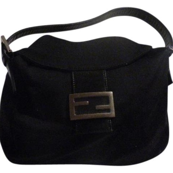 FENDI Black Wool and Leather Hobo Shoulder - Picture 1 of 8
